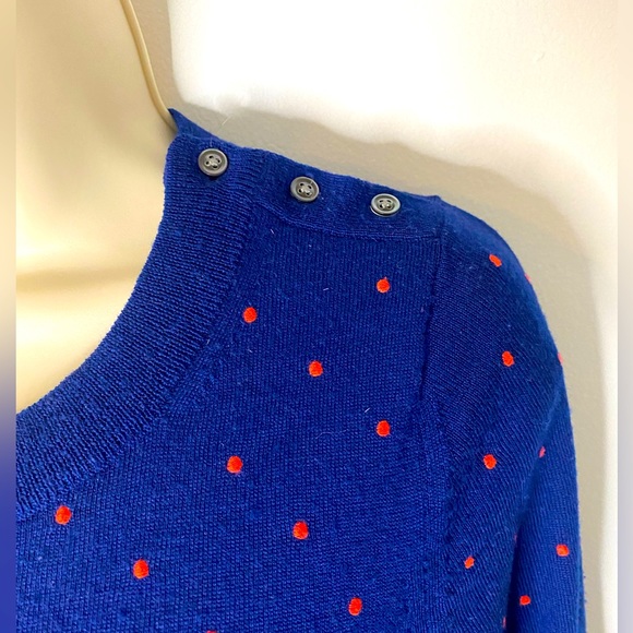 J. Crew Navy/Coral 3/4 length sleeve polka dot sweater - Picture 2 of 4